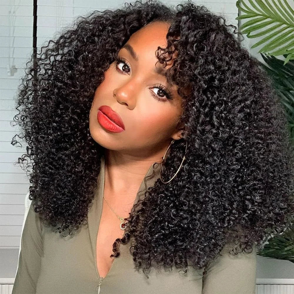 Human Hair Kinky Curly 3 In 1 Human Hair Wig Seamless Flip Over Half Wig