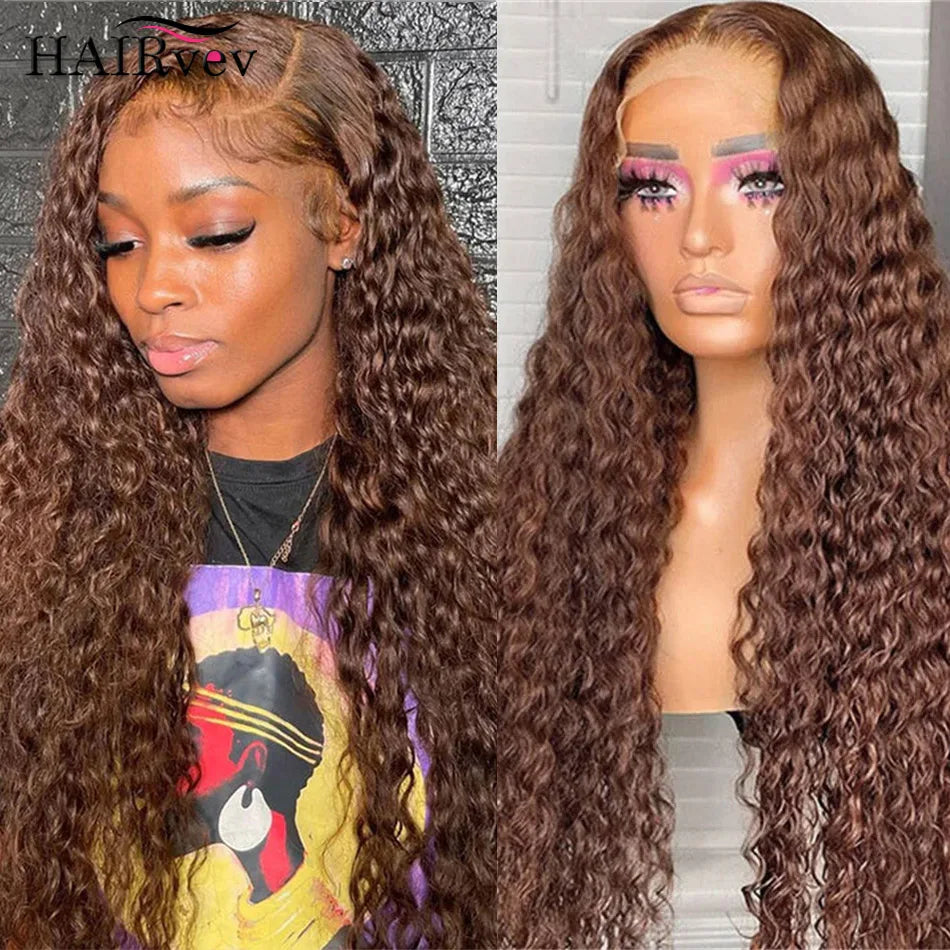 13x6 Hd Lace 30 Inch Chocolate Brown 13x4 Curly Lace Front Human Hair Water Wave Brazilian Wigs
