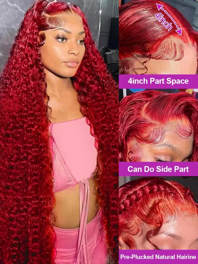 Red 13x6 Lace Frontal Wig Human Hair 13x4 Curly 30 36 Inch HD Transparent Lace Front Wigs Brazilian