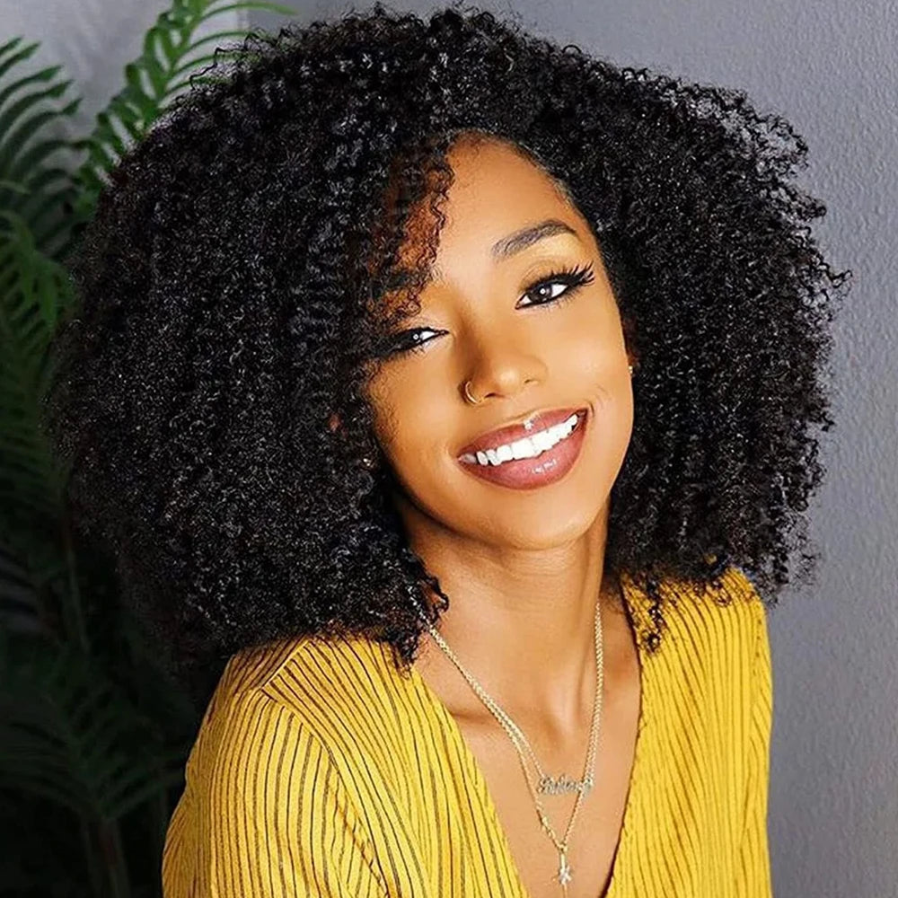 Human Hair Kinky Curly 3 In 1 Human Hair Wig Seamless Flip Over Half Wig