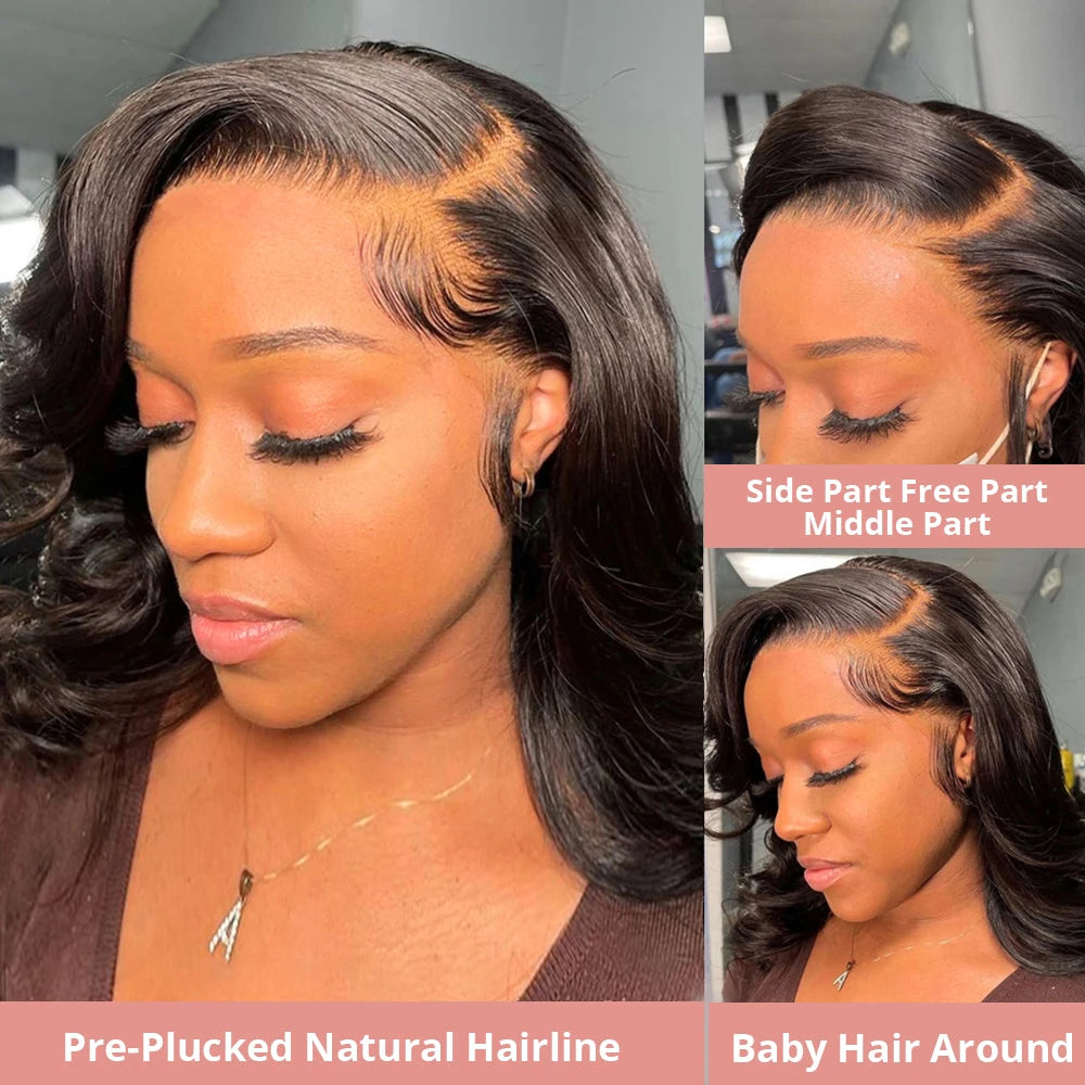 250% Density Body Wave Short Bob 13x4 13x6 Transparent Lace Front Human Hair Wigs 7x5 Glueless Wig