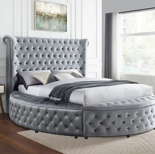 Custom Classic Wingback Divan Leather Bed Bedroom Sets Round Storage King Size Bed