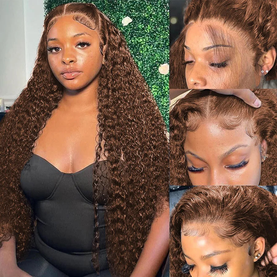13x6 Hd Lace 30 Inch Chocolate Brown 13x4 Curly Lace Front Human Hair Water Wave Brazilian Wigs