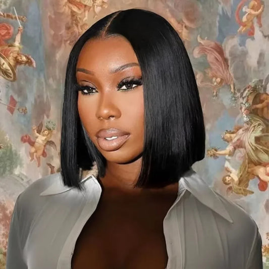 Straight Lace Front Wig Short Bob Wig Human Hair Middle Part Lace Front Wigs Brazilian Hair Straight Bob Wig for Black Women