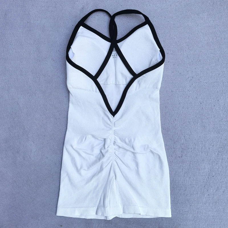 Summer Seamless Yoga Jumpsuit Women Gym Set Spaghetti Strap Leisure Workout Gym Shorts Padded Bra One-piece Fitness Bodysuits