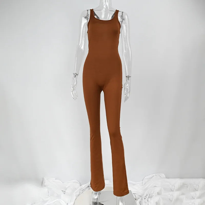 Hollow Out Sleeveless Solid Bodycon Rompers Backless Fashion Casual Streetwear