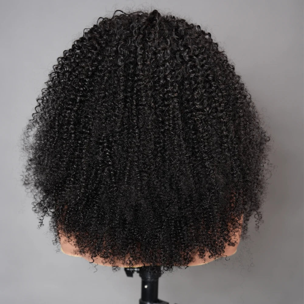 Human Hair Kinky Curly 3 In 1 Human Hair Wig Seamless Flip Over Half Wig
