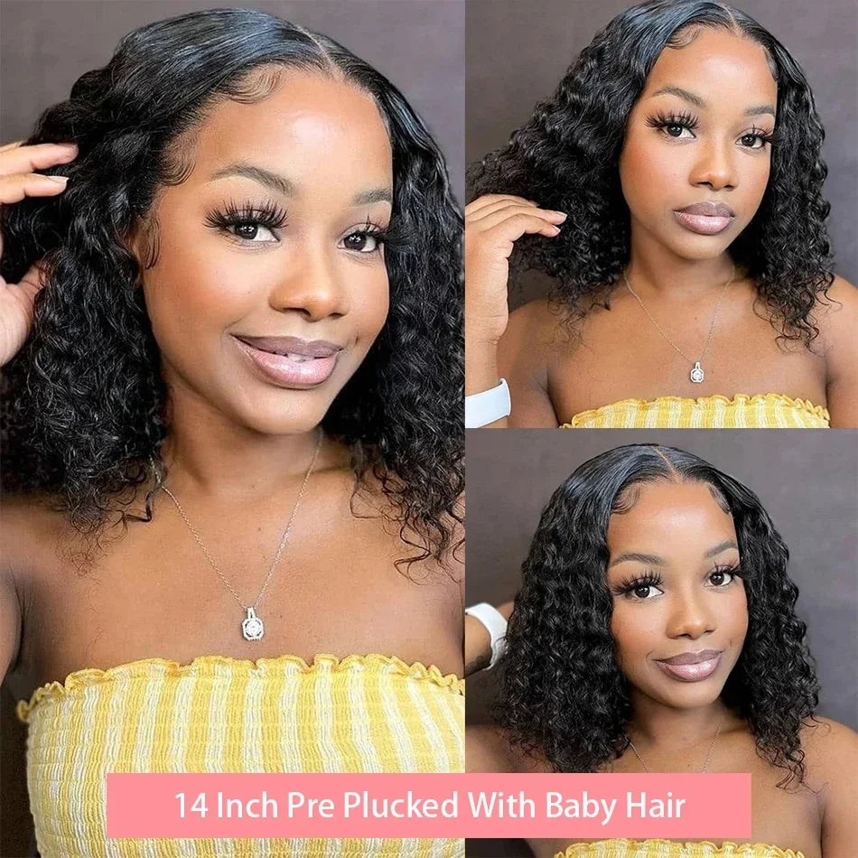 Curly Short Bob 13x4 HD Transparent Lace Front Wig 13x6 Deep Wave Bob Wigs 100% Human Hair