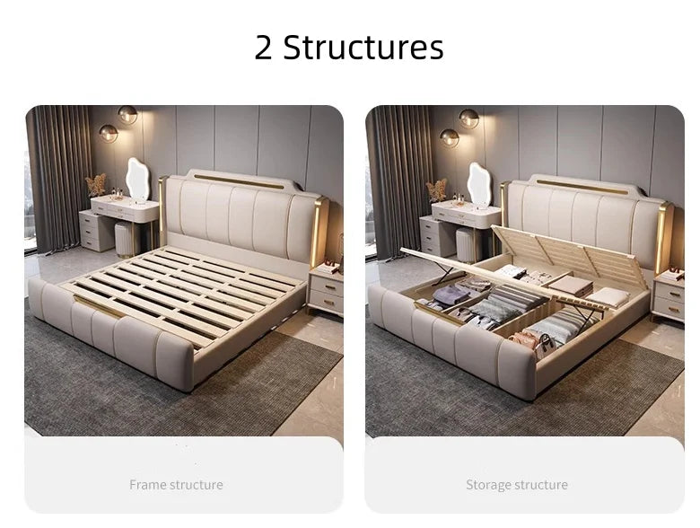 Wholesale Bedroom Set Luxury Wedding Sofa Bed King Size Design Upholstered Bed High-End Soft Back Storage Swivel LED Light