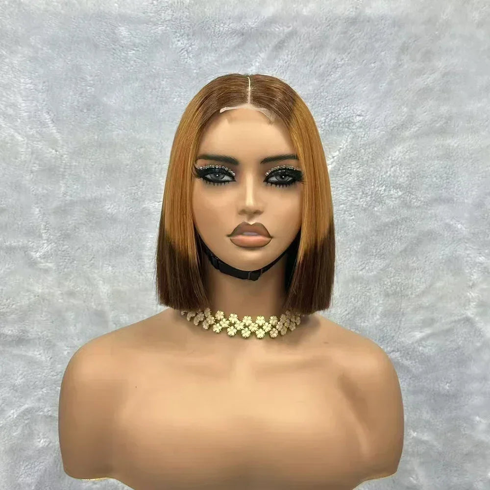Wine Red Short Bob Human Hair Wig Virgin Brazilian Bone Straight Bob Hair Wig 2x6 Lace Closure Wigs