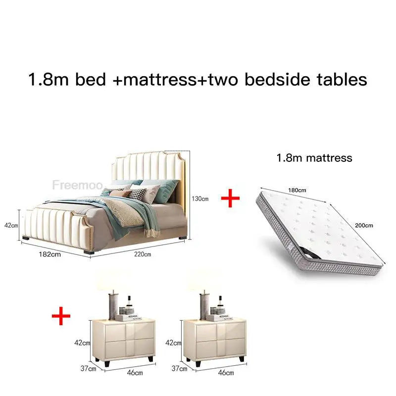 Modern Simple King Size Double Beds Luxury Lit 2 Personnes Moderne Disign White Leather House Bed Frame Queen Bedroom Furniture
